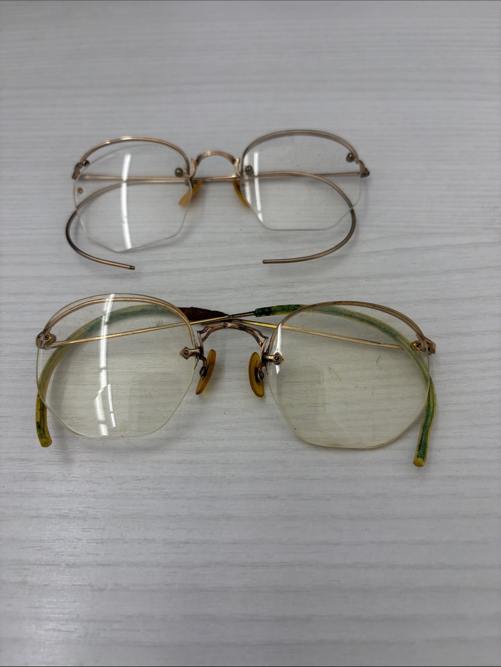 Two 12 K GF Vintage Men’s Gold Rimless Glasses